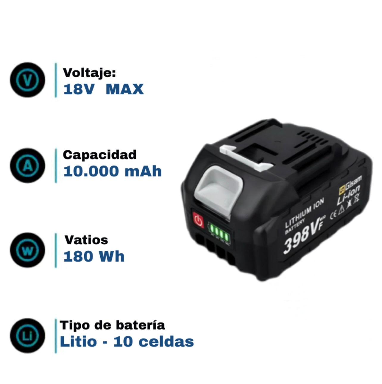 Batería de Litio 398VF 18V Recargable